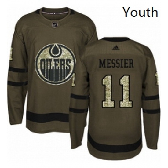 Youth Adidas Edmonton Oilers 11 Mark Messier Authentic Green Salute to Service NHL Jersey